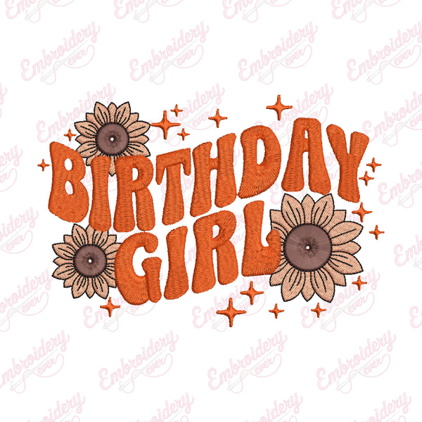 Floral Birthday Girl Embroidery Design