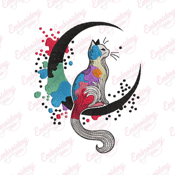 Cat On The Moon Embroidery Design