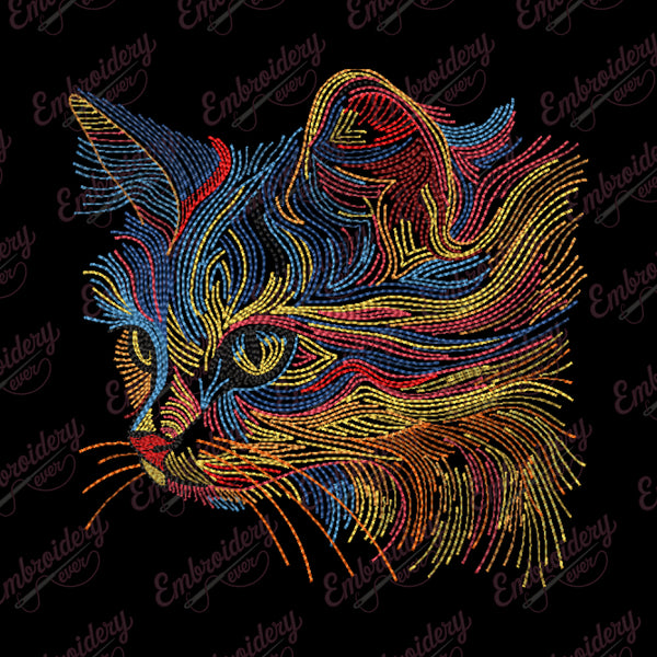 Colorful Cat LinArt Embroidery Design