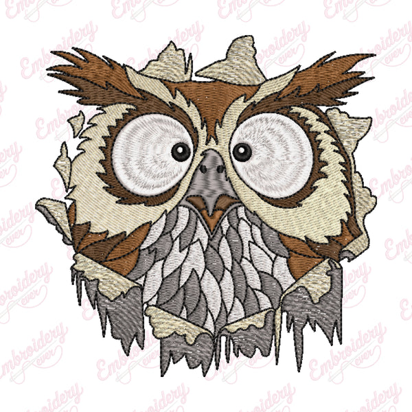 Owl Bird Cracked Wall Embroidery Design