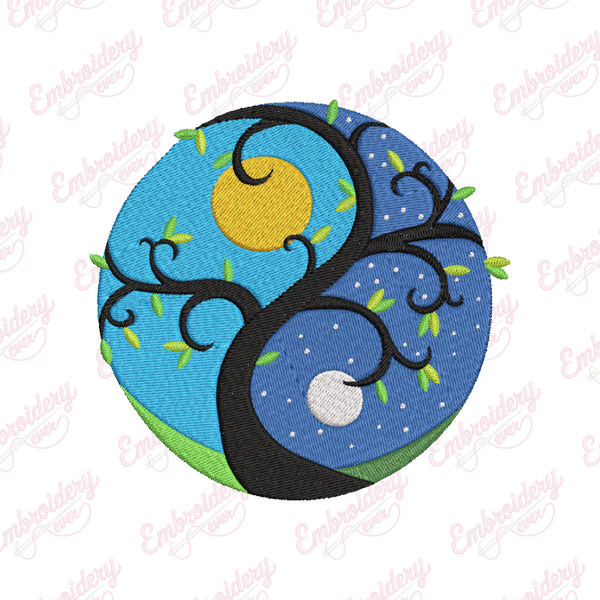 Day Night Yin Yang Embroidery Design