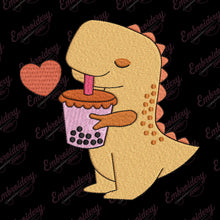 Cute Bubble Tea Dinosaur Tea Rex Embroidery Design