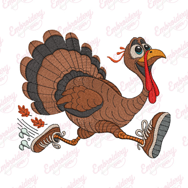Running Thanksgiving Turkey Embroidery Design