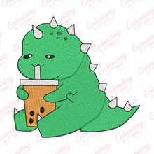 Boba Drinking Dinosaur Embroidery Design