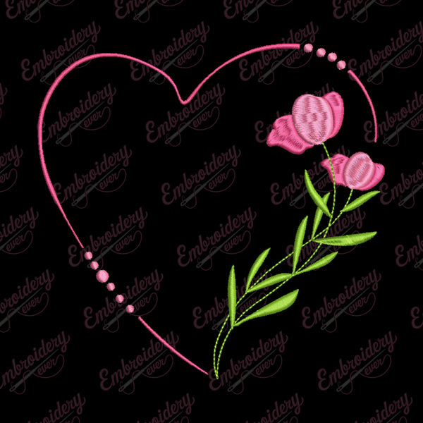 Love Heart Floral Embroidery Design
