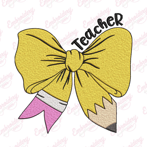 Teacher Pencil Bow Embroidery Design