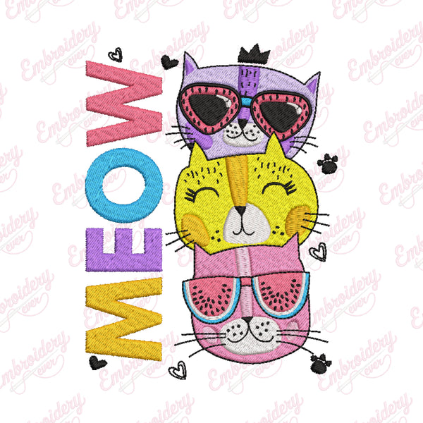 Funny Cats Meow Embroidery Design