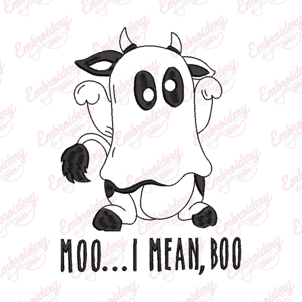 Moo I Mean Boo Halloween Ghost Cow Embroidery Design