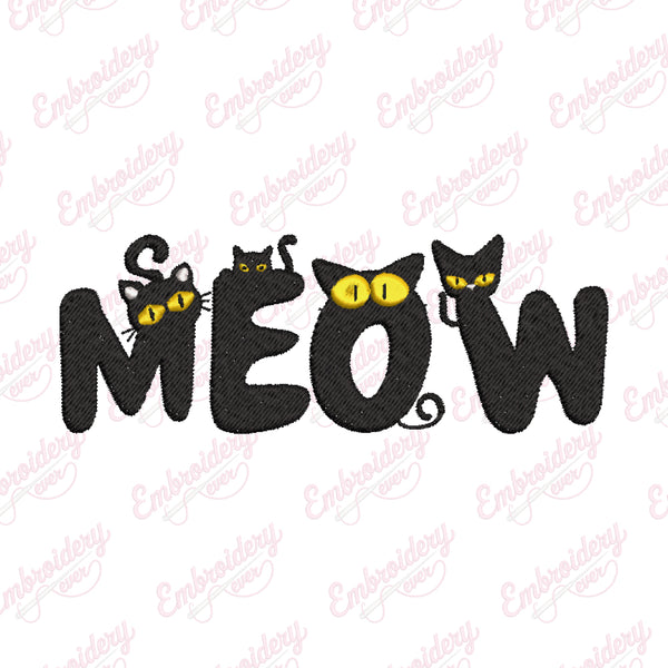 Meow Funny Cat Embroidery Design