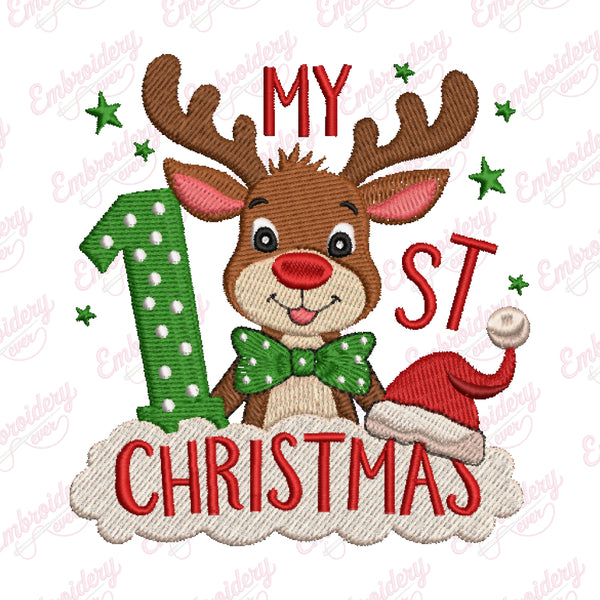 My First Christmas Reindeer Embroidery File
