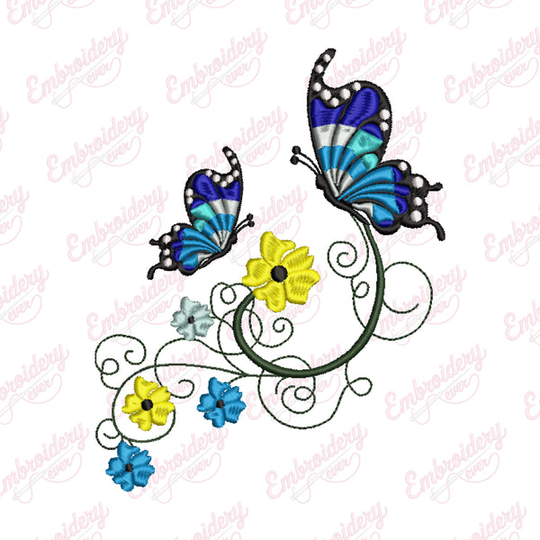 Floral With Butterfly Embroidery Design