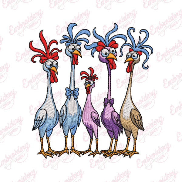 Funny Crazy Chickens Embroidery Design