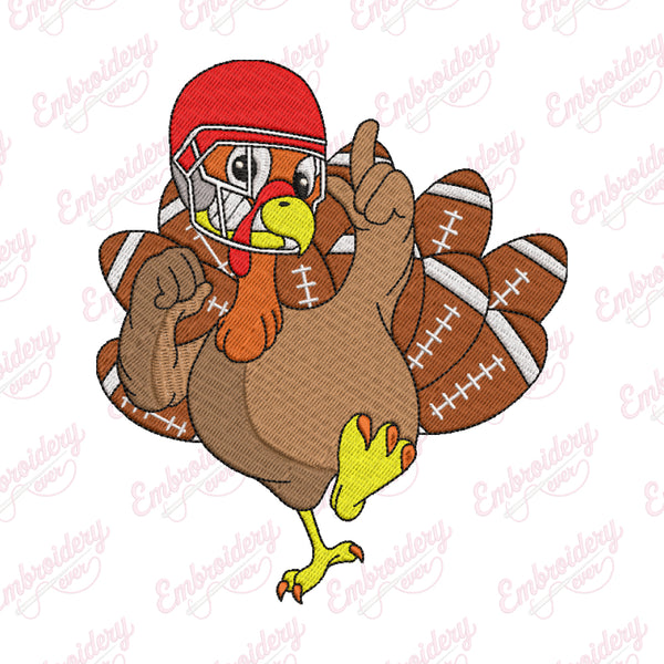 Thanksgiving Turkey Football Player Embroidery Design