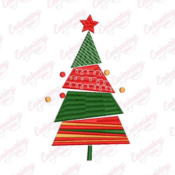 Modern Christmas Tree Applique Embroidery Design