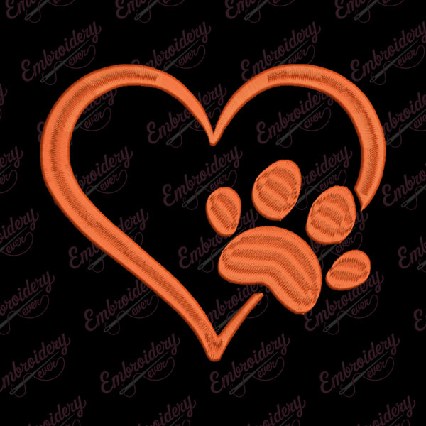 Heart Paw Embroidery Design