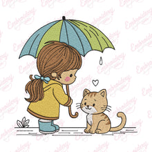 Cute Girl With Cats Embroidery Design