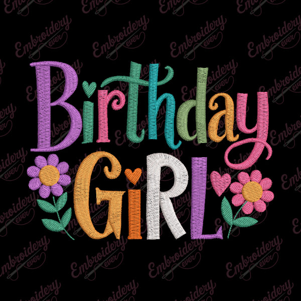 Birthday Girl Text Embroidery Design