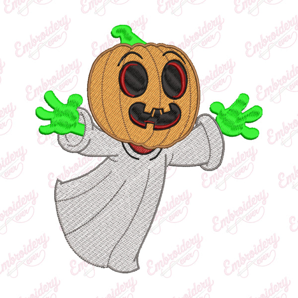 Halloween Ghost With Pumpkin Head Embroidery Design
