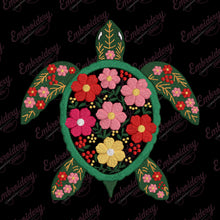 Colorful Botanical See Turtle Embroidery Design