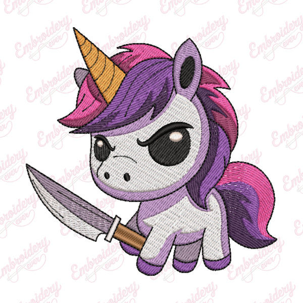 Angry Critters Halloween Unicorn With Blade Embroidery Design