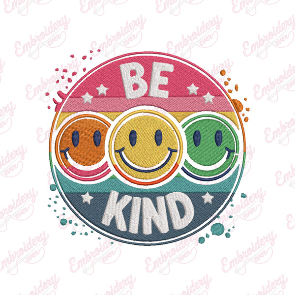 Be Kind Smiley Face Embroidery Design