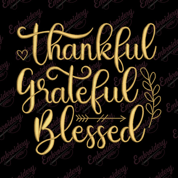 Thankful Grateful Blessed Thanksgiving Embroidery Design