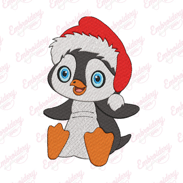 Baby Penguin In Santa Hat Embroidery Design