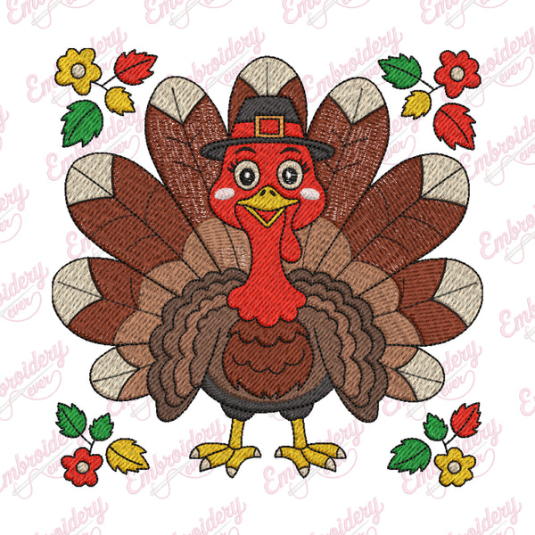 Cute Turkey Thanksgiving Embroidery Instant Download