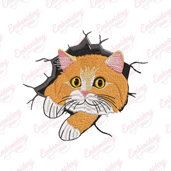 Cat Cracked Wall Embroidery Design