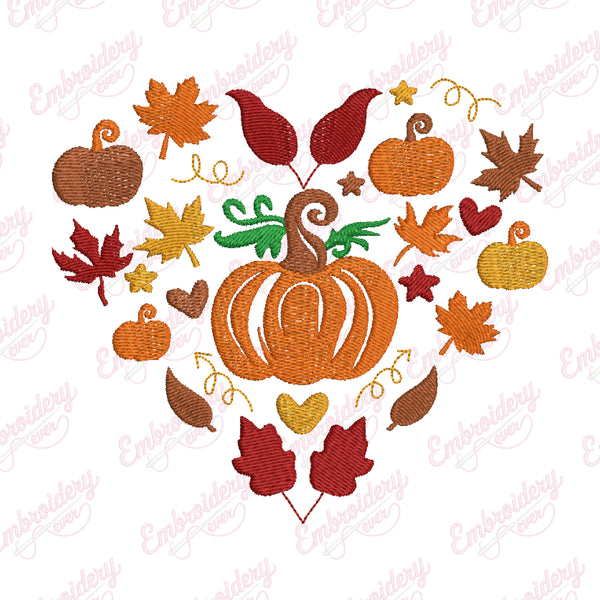 Fall Heart Embroidery Design For Thanksgiving