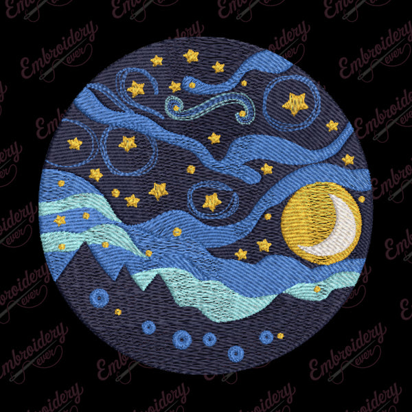 The Starry Night Embroidery Design