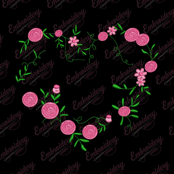 Romantic Heart Flower Embroidery Design