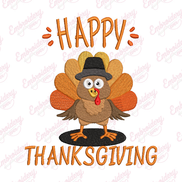 Happy Thanksgiving Turkey Embroidery Pattern