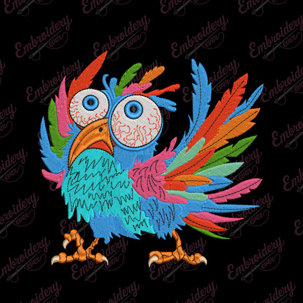 Colorful Stylized Bird Machine Embroidery Design