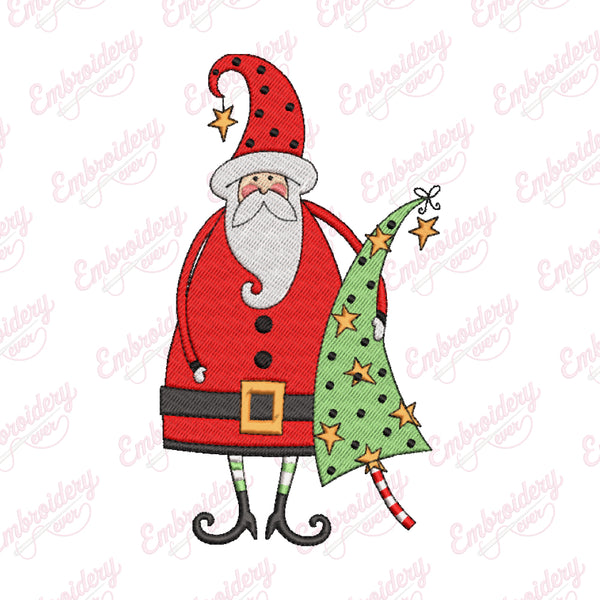 Santa Claus With Christmas Tree Embroidery Design