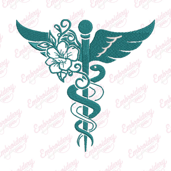 Medical Symbol Floral Embroidery Design