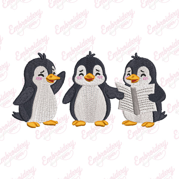 Cute Penguin Squad Machine Embroidery Design