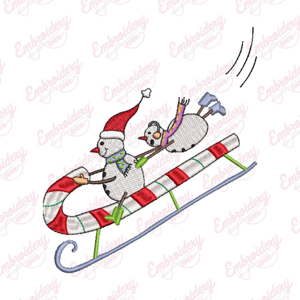 Christmas Snowman Sledding Embroidery Design