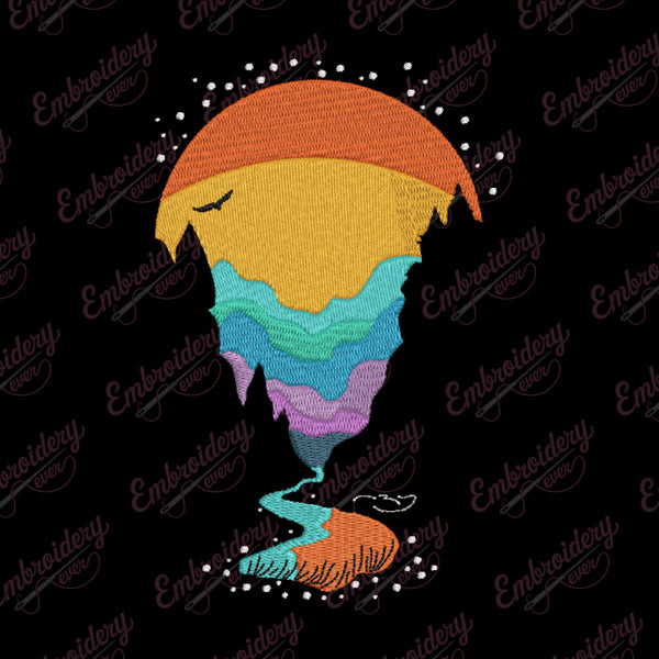 Outdoor Sunset Vintage Embroidery Design