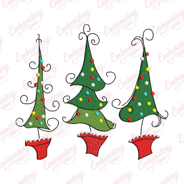 Whimsical Christmas Trees Embroidery Design
