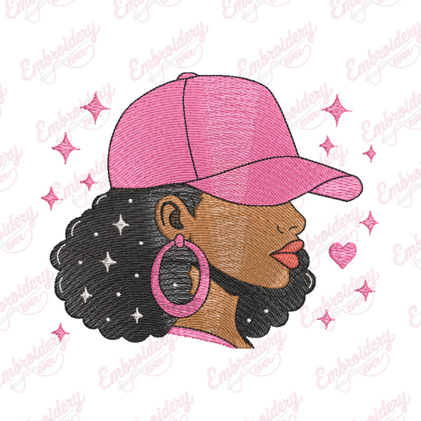 Afro Woman in Hat Embroidery Design