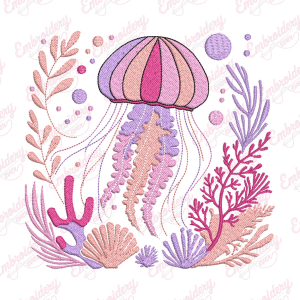 Tropical Jellyfish Machine Embroidery Design