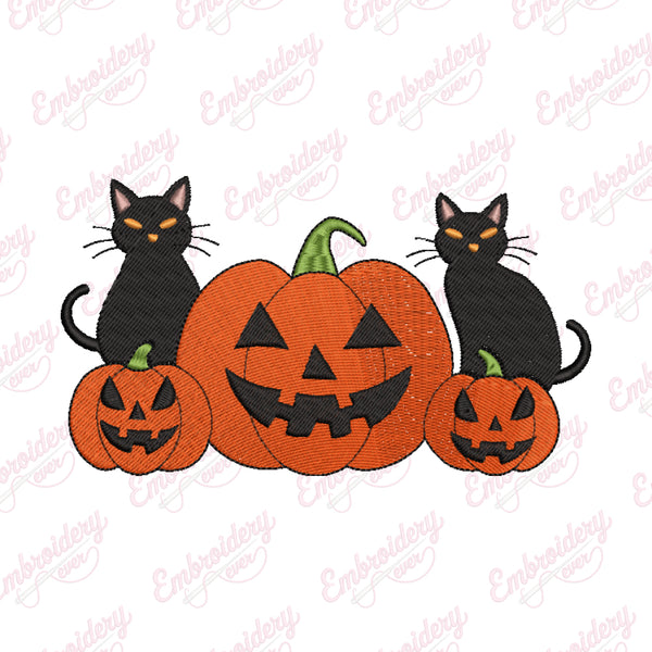 Halloween Black Cat On Pumpkin Embroidery Design