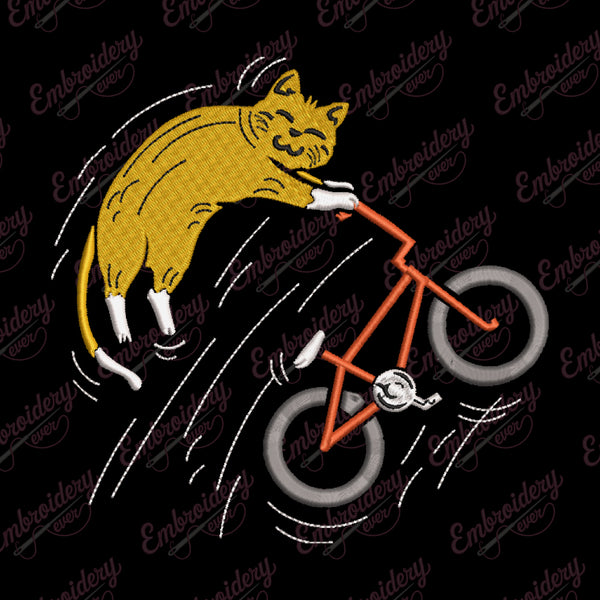 Cat Riding Bicycle Embroidery Design
