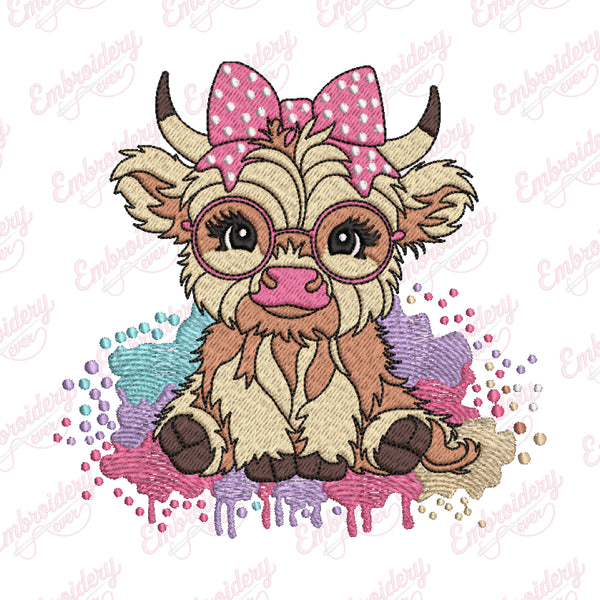 Cute Highland Cow Machine Embroidery Design