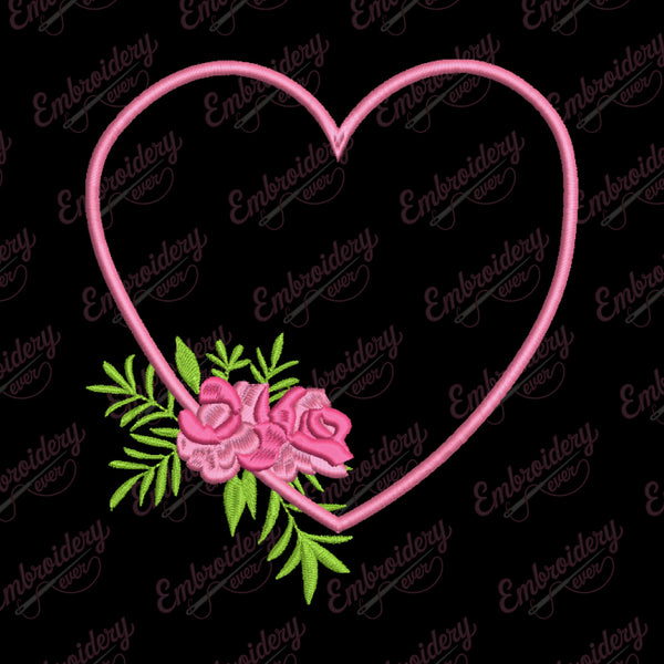 Elegant Heart Flower Embroidery Design
