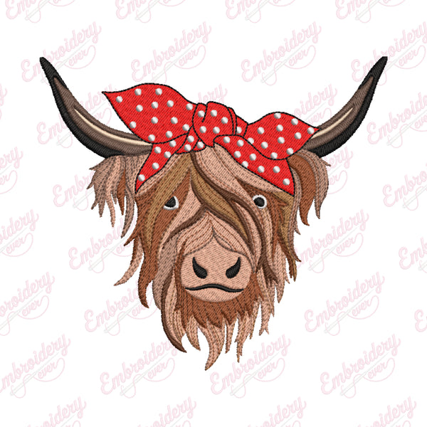 Highland Cow Head Embroidery Design
