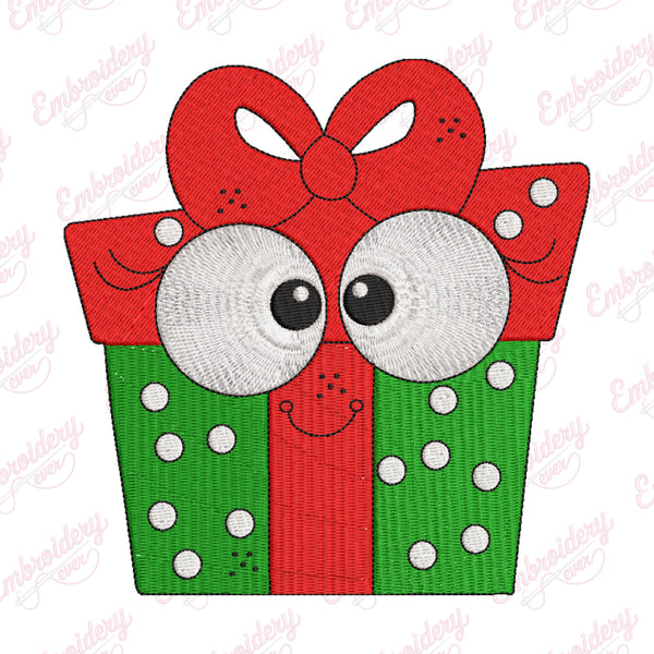 Cartoon Christmas Gift Box Embroidery Design