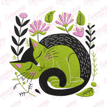Floral Sleeping Cat Machine Embroidery Design