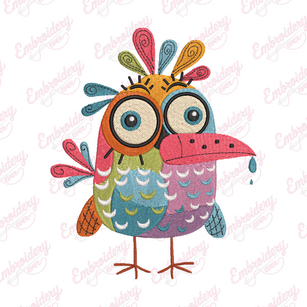 Crazy Colorful Bird Machine Embroidery Art